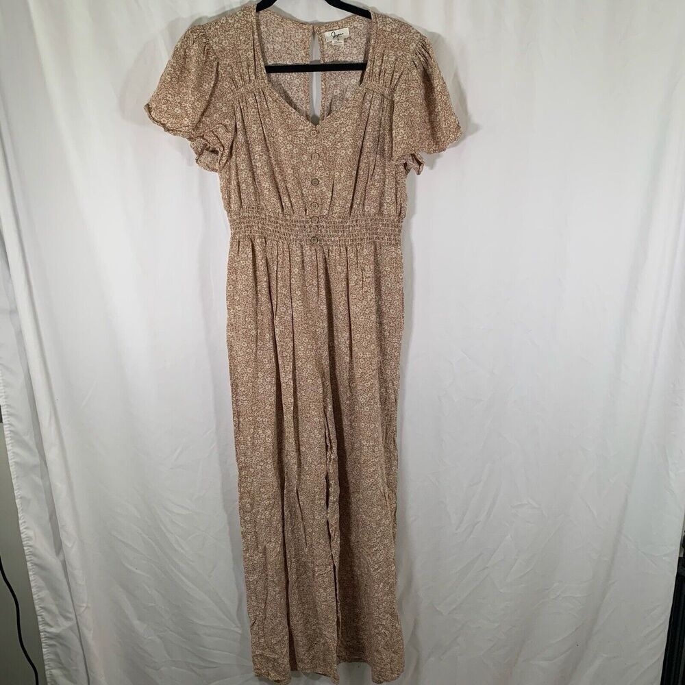 Japna Jumpsuit Women's Small Brown Floral Short Sleeve Vneck Lightweight